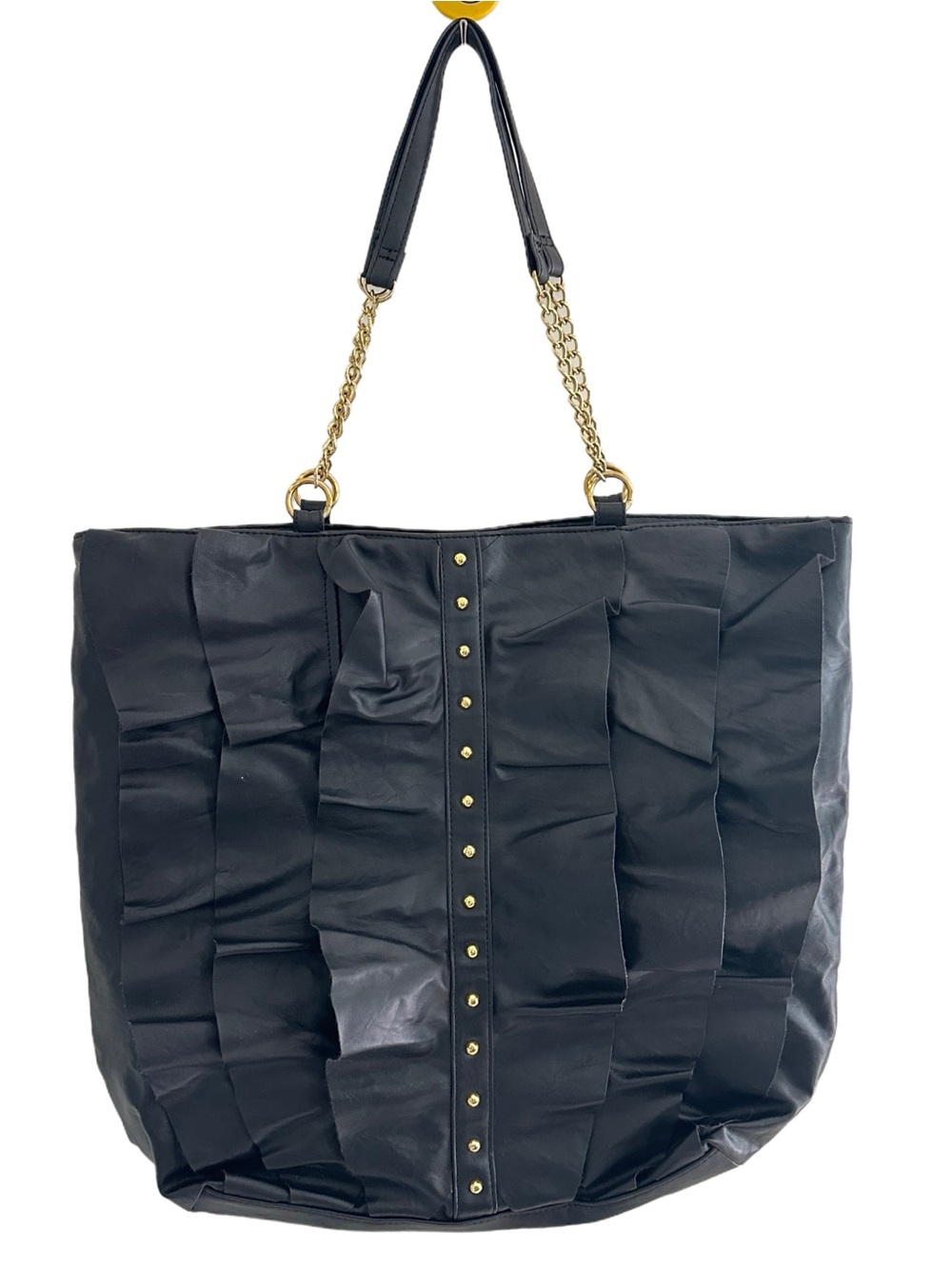 DSW Black Ruffle Tote with Gold Chain Straps